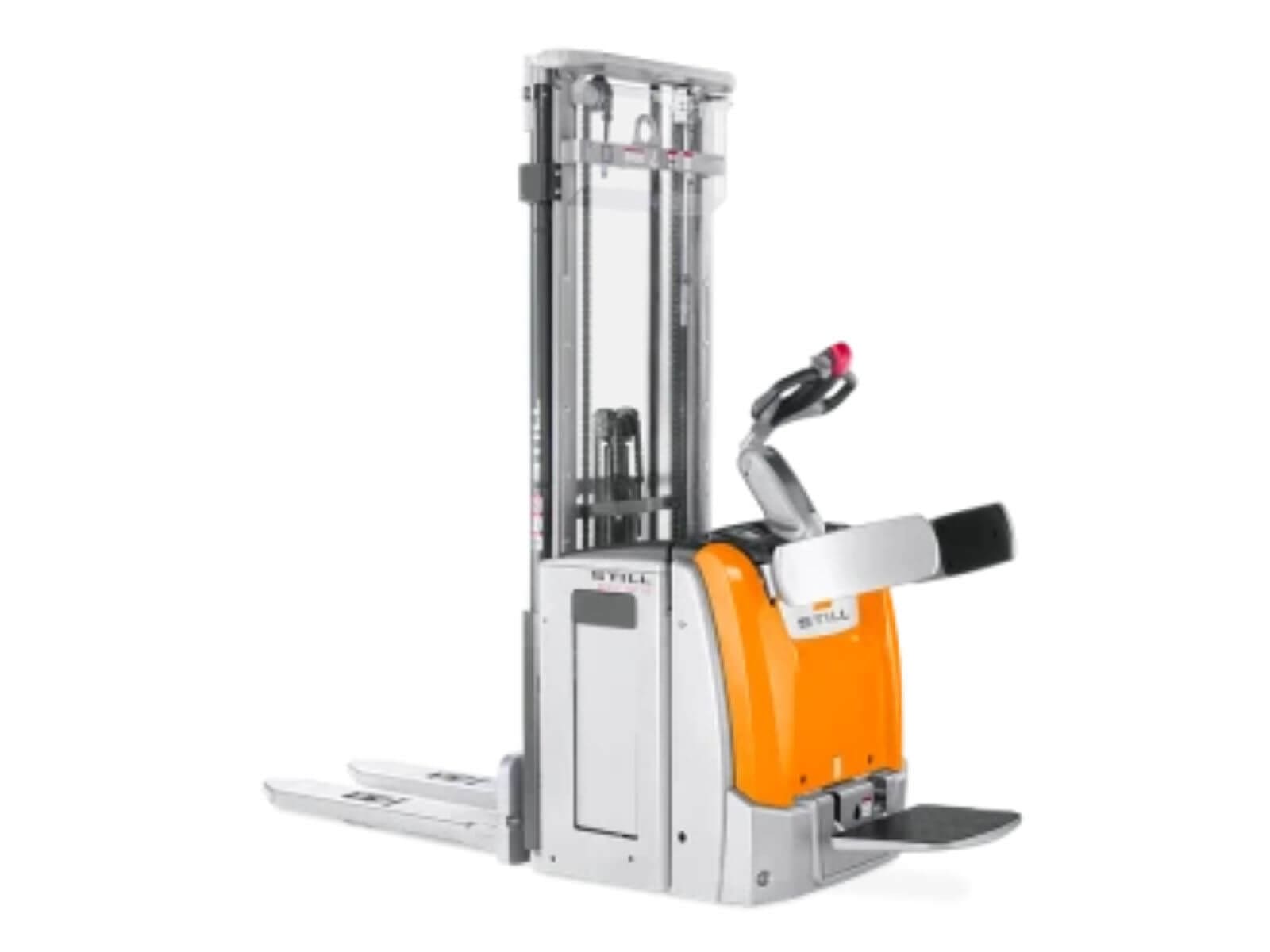 A modern electric pallet jack designed for warehouse and material handling operations.