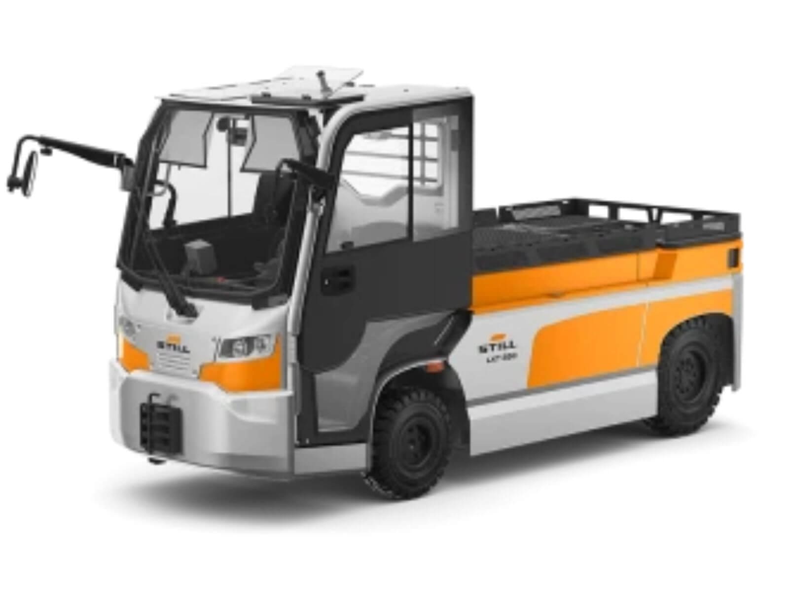 Compact electric utility vehicle designed for transporting goods in various environments.