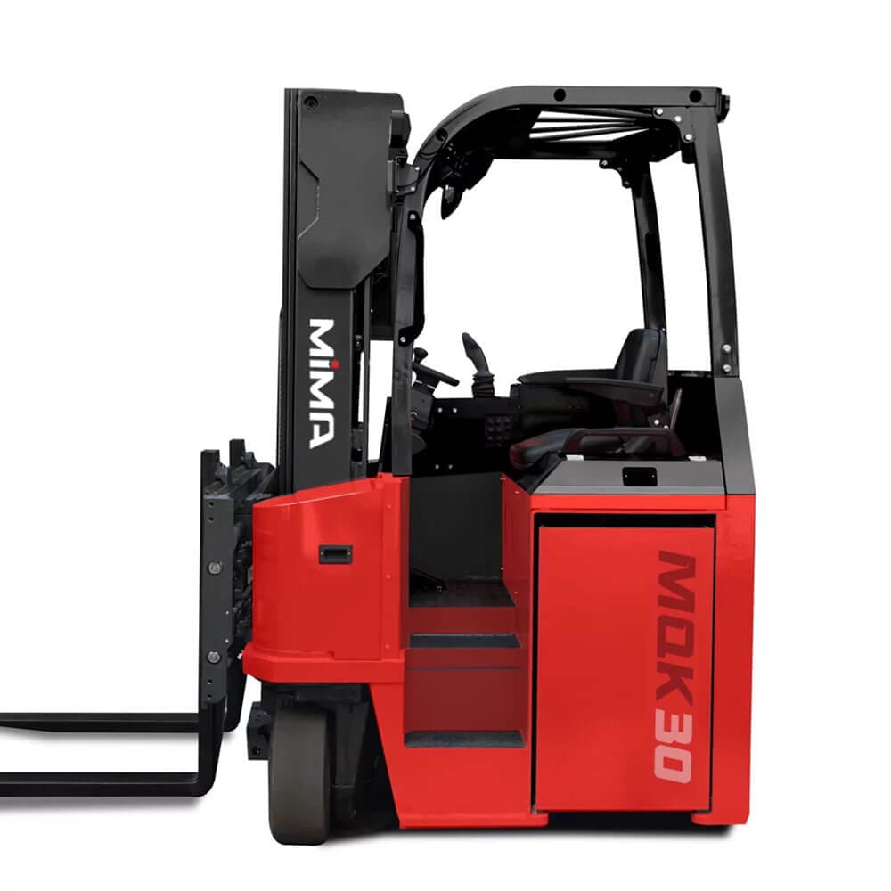 MIMA MOK 30 Electric Forklift Side View Side view of the MIMA MOK 30 electric forklift showcasing its design and features.